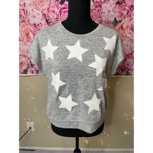 Love For Humanity Couture Gray & White Star Crop Top-SIZE LARGE